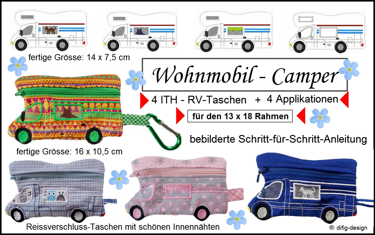 Ith Stickdatei Wohnmobil-Camper, Taschen für den 13x18 Rahmen