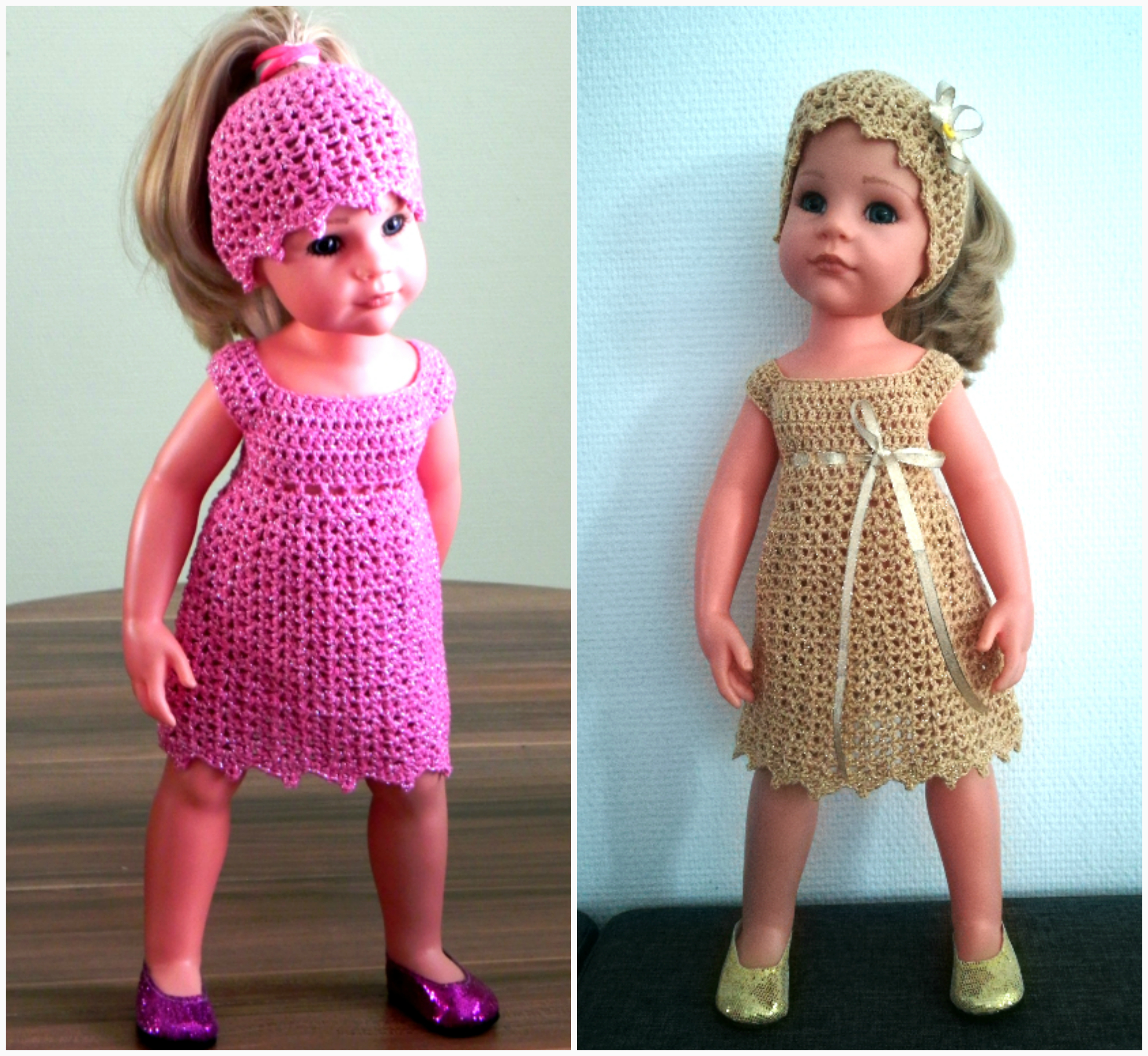 Häkel-Kleid ohne Puppe 50cm Steh-Puppe, rosa Puppenkleidung 1818 