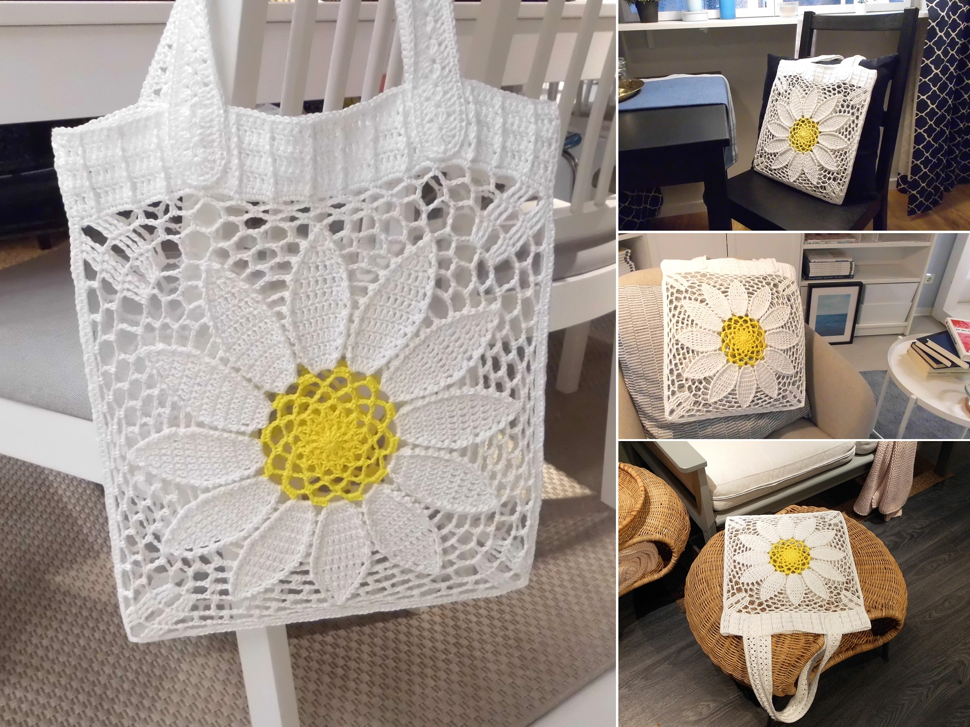 Crochet tote bag pattern, big beach sack, straw raffia carryall purse bag8