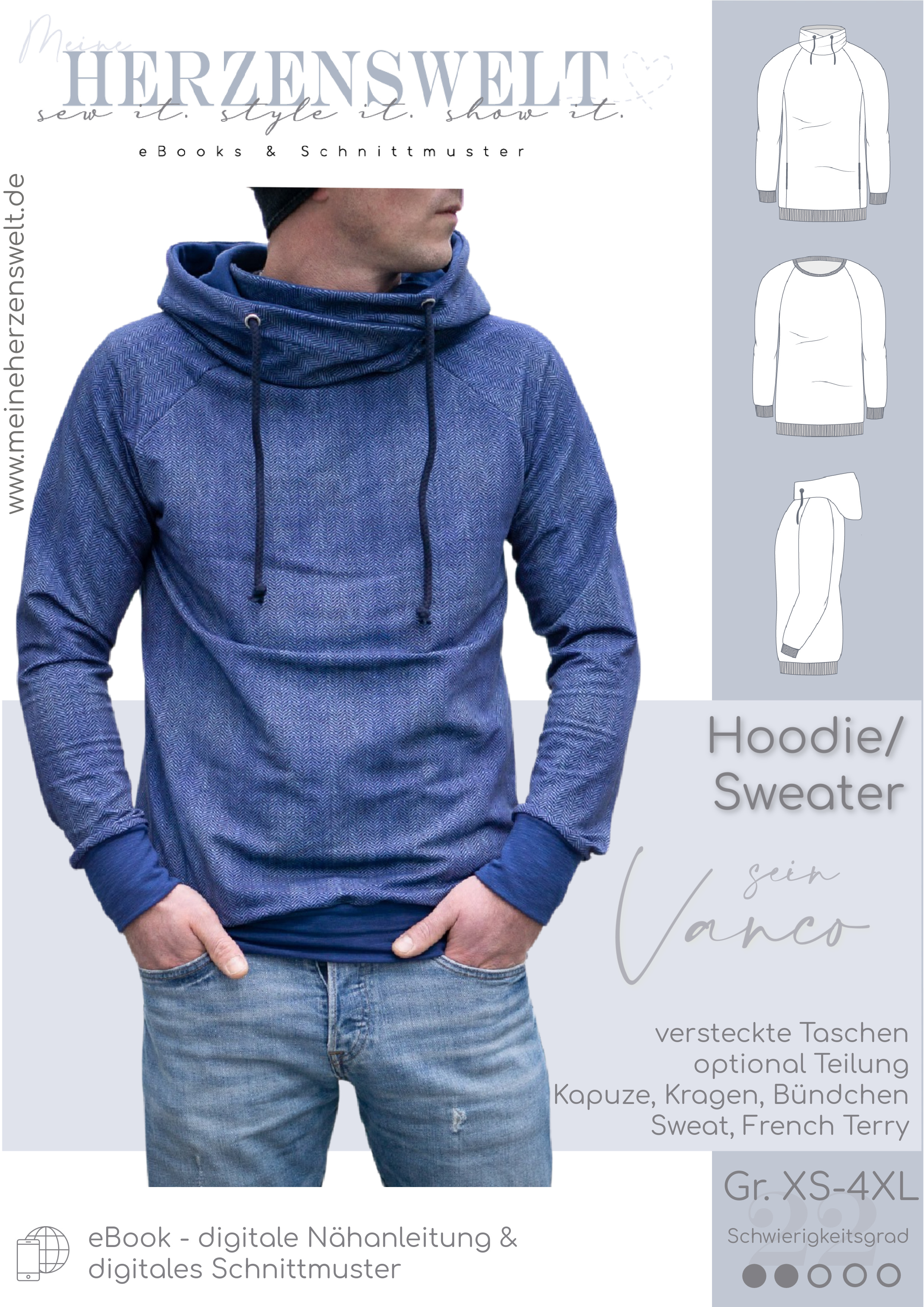 Hoodie Herren Schnittmuster Hoodie Kragen Herren-Schnittmuster