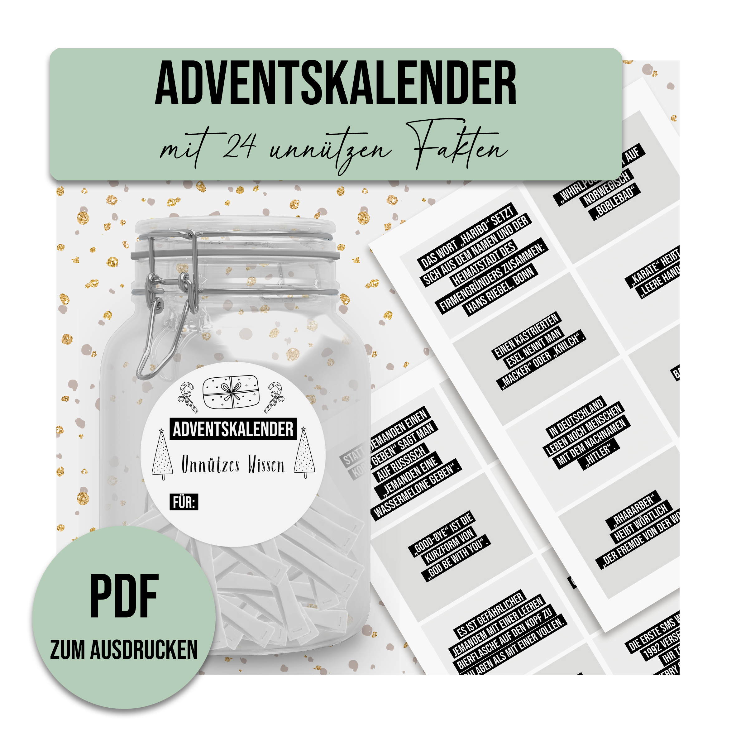Adventskalender UNNÜTZES WISSEN Adventskalender zum Ausdrucken digitale Dat