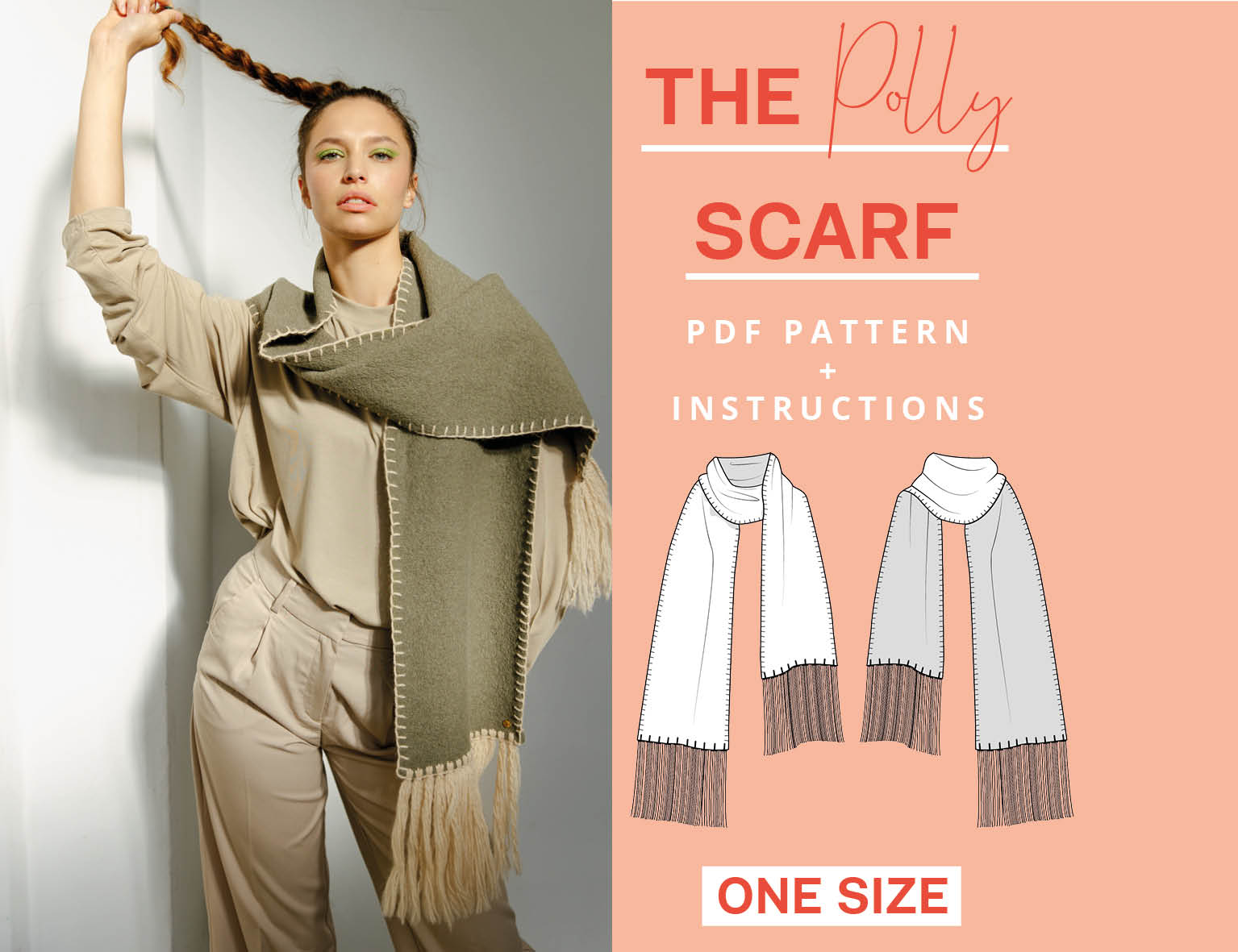 Rose triangle wrap-scarf - An easy beginner level sewing pattern project  with instructions to make reversible