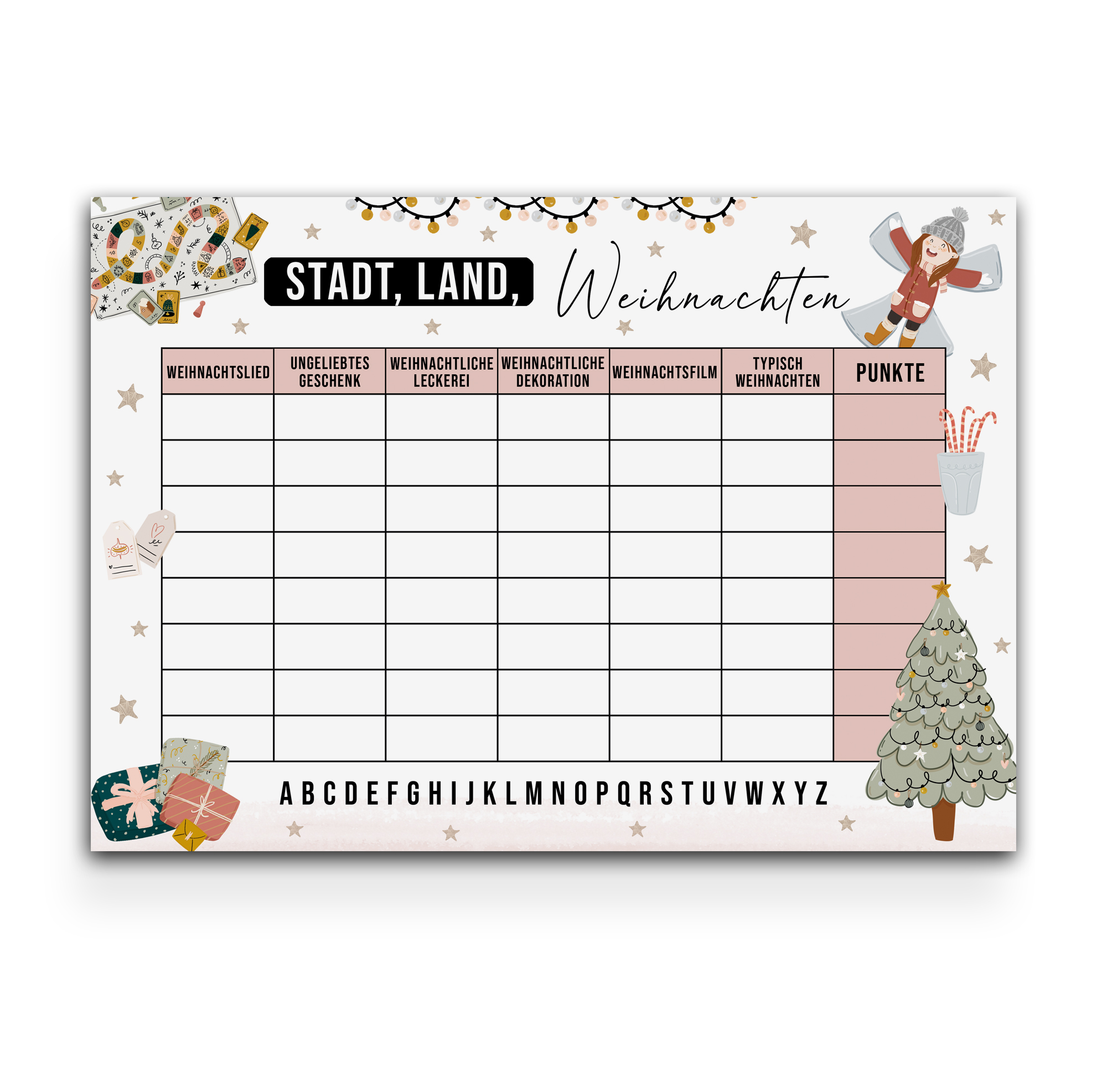 HOWAF Weihnachtsspiel-Set - 50 Blatt Mit Quiz, Rätseln & Spielen Für Die Ganze Familie