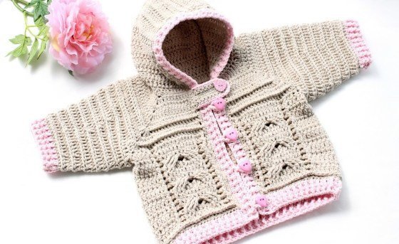 Baby and children's jacket with cable braid pattern Size: 0 m. - 5 y.