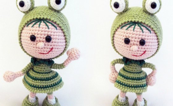 118 Crochet Pattern - Girl doll in a frog outfit - Amigurumi Pdf file by Stelmakhova Cp
