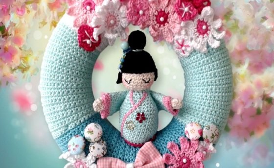 Cherry Blossom - Crochet Door wreath