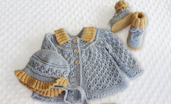 Angel Lace Baby Layette with Cardigan, Booties and Bonnet