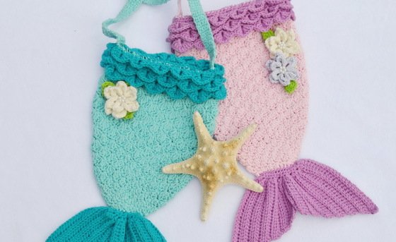 + MEERIA + Meerjungfrauentasche mit Blüten häkeln, Mädchentasche, Handtasche, für alle Größen zu arbeiten