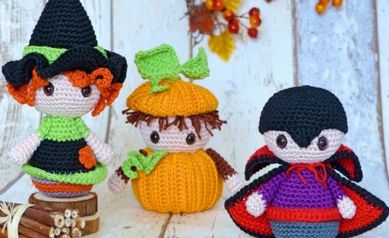 Halloween-Trio: Witch, Pumpkin & Vampire – Crochet Pattern