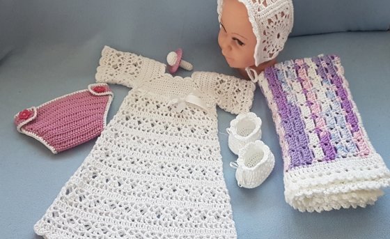 Puppenkleidung Taufgarnitur Baby Emmi