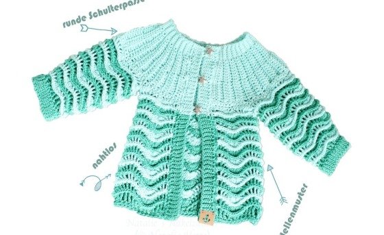 Baby & children’s jacket "Seaside", size 0 m.-8 y. (raglan, wave pattern)
