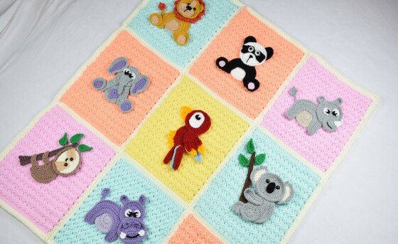 Crochet Safari friend applique blanket - 9 appliques