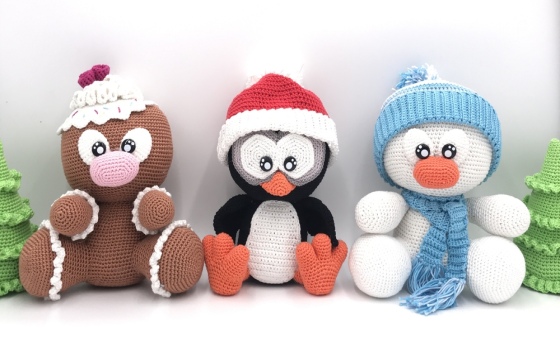 Christmas trio - "Snowman, Gingerbread Man & Penguin"